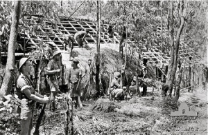 Rocky-Williams-foreground-stamds-guard-while-Timorese-natives-build-a-bamboo-hut